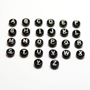 Mix Buchstabenperlen Schwarz Kunststoff 7×4 mm
