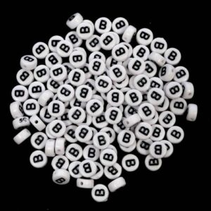 B letter beads white plastic 7×4 mm