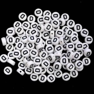 D letter beads white plastic 7×4 mm