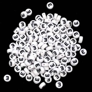E letter beads white plastic 7×4 mm