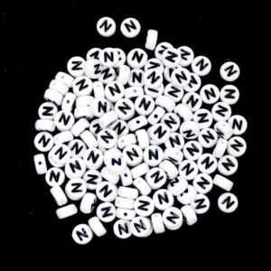 N letter beads white plastic 7×4 mm