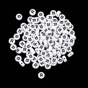 R letter beads white plastic 7×4 mm