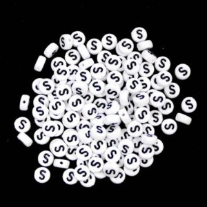 S letter beads white plastic 7×4 mm