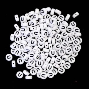 U Buchstabenperlen Weiß Kunststoff 7×4 mm