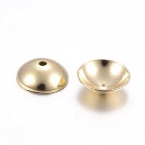Pearl cap, smooth, shiny stainless steel gold 6x2mm