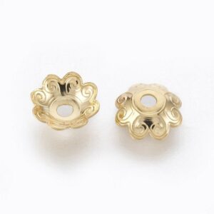 Cappuccio perla con motivo floreale acciaio inossidabile oro 7x2mm