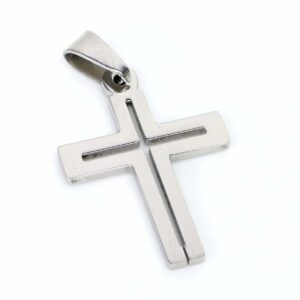 Pendentif croix Jésus acier inoxydable 34×24 mm