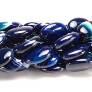 Stripe agate oval beads blue 13 x 18 mm, 1 strand