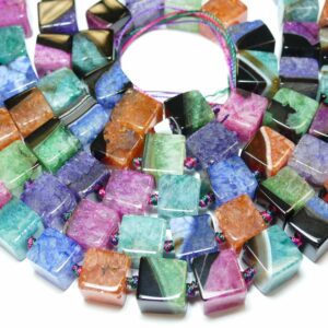 Agate Quartz multicolore cubes environ 13x13mm, 1 brin