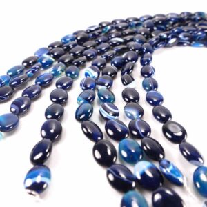 Anneau agate perles ovales bleu 13 x 18 mm, 1 fil