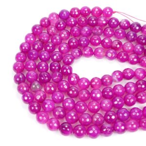 Agate faceted round light fuchsia 12 mm, 1 strand
