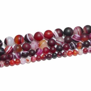 Ribbon agate matte rounds red 6 – 12 mm, 1 strand