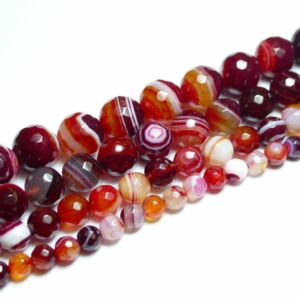 Band agate plain round faceted red 4 – 14 mm, 1 strand
