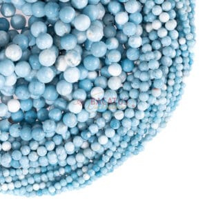 Sky jasper beads shiny blue white plain round , 1 strand