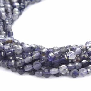 Iolite coins faceted blue purple 4 mm, 1 strand