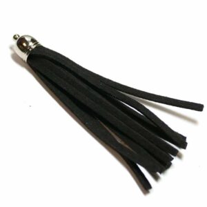 Velor tassel, black 80x8mm with a silver or gold-colored cap