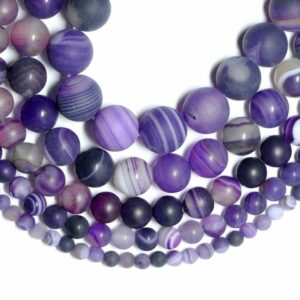 Ribbon agate plain round matt purple 4 – 12 mm, 1 strand