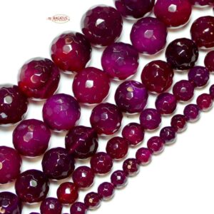 Agate beads faceted fuchsia 4 – 16 mm, 1 strand