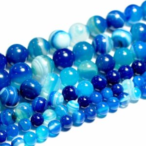 Ribbon agate beads glossy blue 4 – 12 mm, 1 strand
