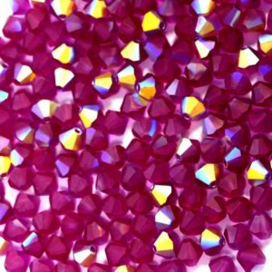 Perles de cristal bicône PRECIOSA fuchsia AB mat 6 mm
