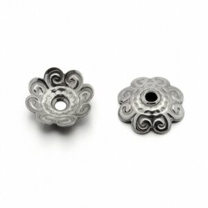 Cappuccio di perle con motivo floreale, acciaio inossidabile 11x3mm