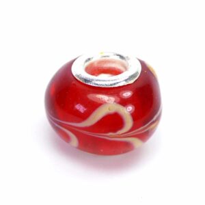 Large hole bead glass red with pattern 14x11mm