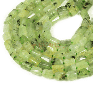 Prehnit nuggets barrel faceted approx. 8 x 13 mm, 1 strand