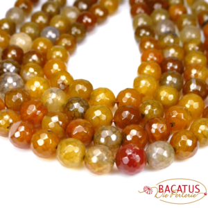 Agate plain round faceted yellow brown 12 mm, 1 strand