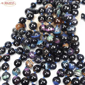 Agate plain round glossy black colored 14 mm, 1 strand