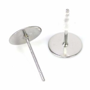 Ear stud plate + plug stainless steel 8 mm 2 pieces