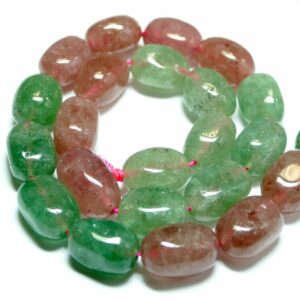 Pépites de quartz rubis poli rouge / vert 12 x 16 mm, 1 fil