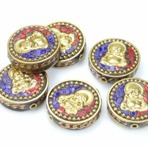Tibetische Perle Buddha gold 28×10 mm