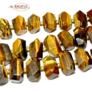 Tiger eye nuggets faceted 30 x 20 mm natural color, 1 strand