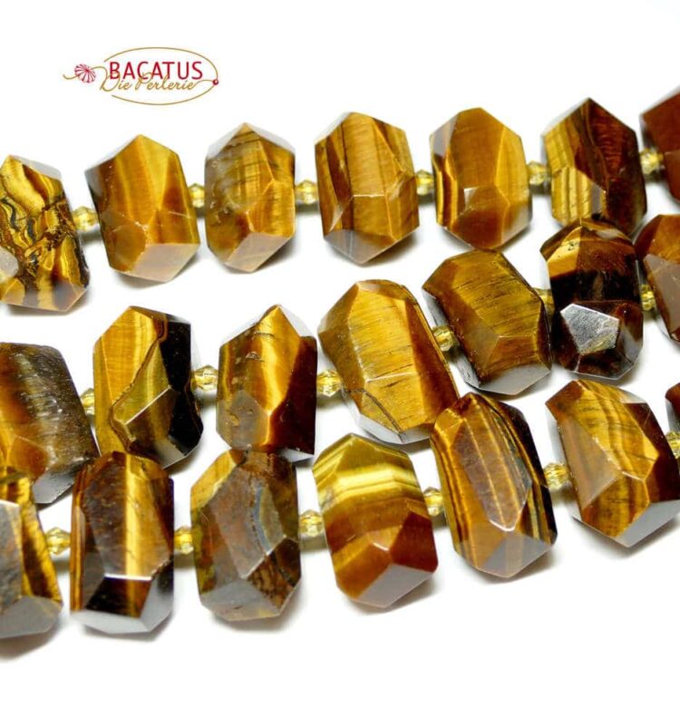 Tiger eye nuggets faceted 30x20mm natural color