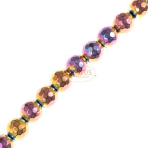 Hematite plain round faceted gold-purple approx. 6-8mm, 1 strand