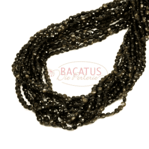 Gold obsidian coins faceted 4 mm, 1 strand