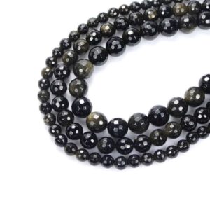 Gold obsidian faceted round 4 – 10 mm, 1 strand