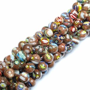 Gold flow with millefiori glass 4-14 mm, 1 strand