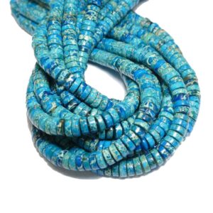 Impression jaspe roues turquoise 3 x 8 mm, 1 brin