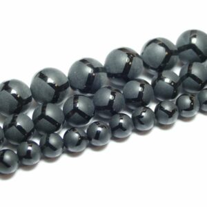 Onyx Perlen matt mit *weißem* Streifen schwarz 6-12 mm 1 Strang #1115 