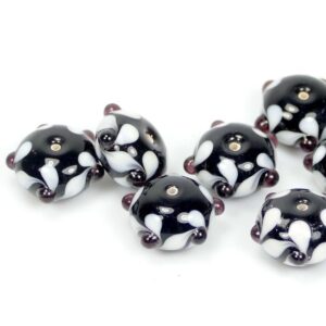 Perles de verre au chalumeau noir – blanc 18x12mm 10 pièces