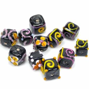 Glass beads lampwork cube 15 mm 10 pieces