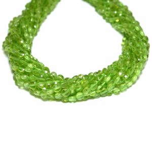 Peridot coins faceted green 4 mm, 1 strand