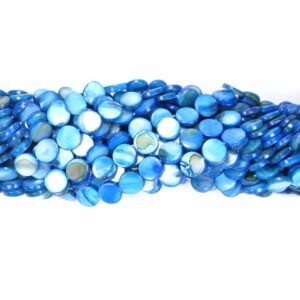 Mother-of-pearl lenses blue 10 mm, 1 strand
