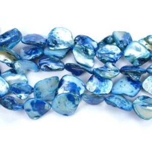 Mother of pearl nuggets blue approx. 18 x 18 mm, 1 strand