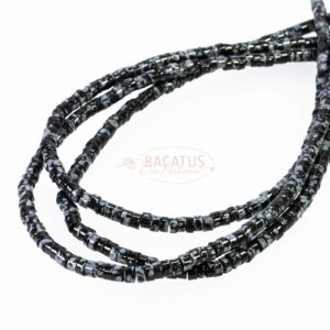 Snowflakes Obsidian Rondelle glossy 2x4mm, 1 strand