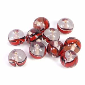 Perles de verre boules transparent rouge 14 mm 10 pièces