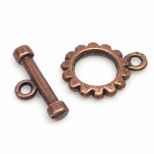 T-clasp toggle clasp flower copper 12 mm