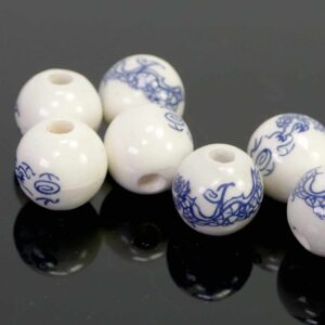 Perle porcelaine dragon bleu 12 mm 10 pièces