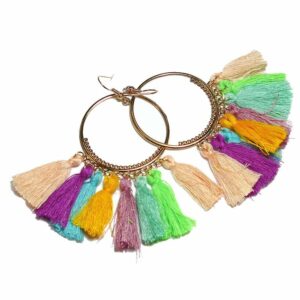 Earrings tassel colored and gold 100 x 40 mm 1 pair